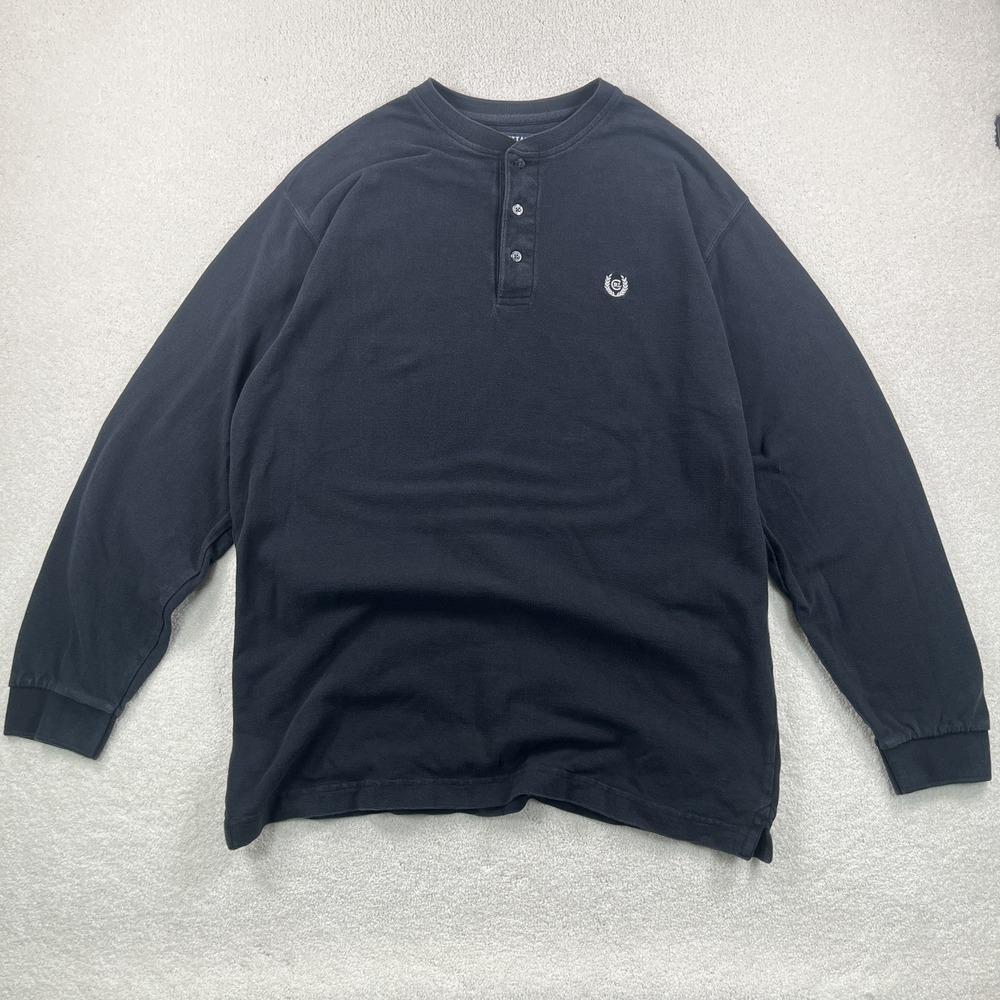 Vtg Chaps Ralph Lauren Thermal Waffle Knit Henley Shirt Men's L Black y2k Crest